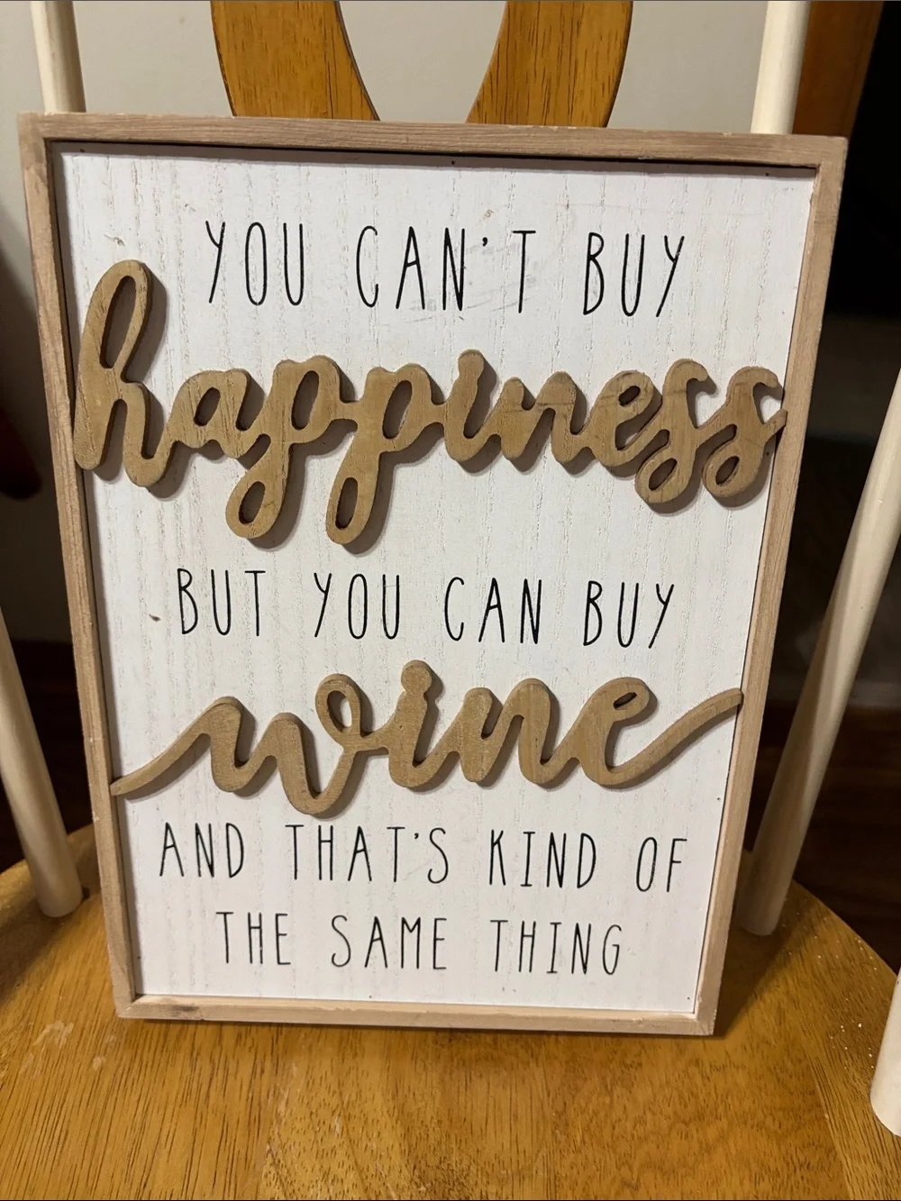 White and Wood 'Happiness Wine' Wall Sign - Rustic Kitchen Quote